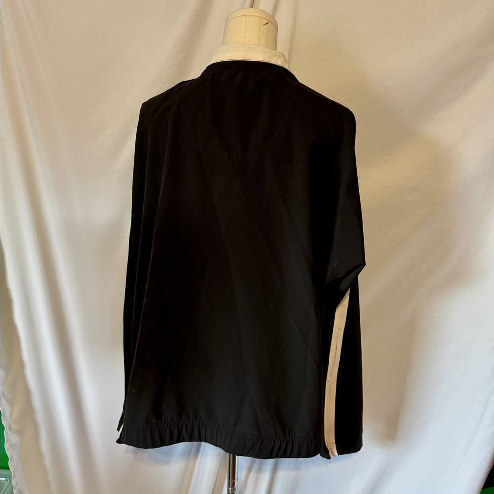(L) Oleg Cassini Black and White Bomber Jacket with Stand-Up Collar - Picture 4 of 10